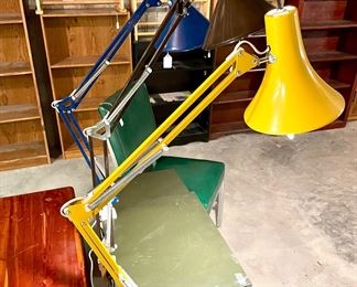 $80 (each) - vintage drafting clamp arm lamp (yellow on has SOLD, blue); $40 - (brown) as is