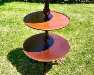 $250 - 3 tiered antique dumb waiter table with claw feet - 22d x44h