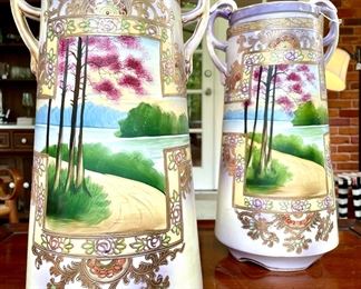 $150 (each) - vintage bone china hand painted vase, front view - 7x15 