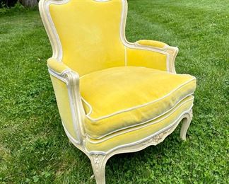 SOLD - Yellow Velvet Chair (2 available) - as is  - spot cleaning recommended. Fun and bright find! #yellow! 