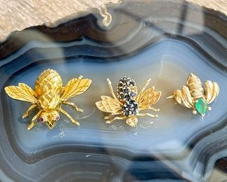 ALL SOLD! Buzz buzz! Honey, do we have some gold for you! Beautiful bee brooches ranging from 14K to 18K, starting at $100. Come check them out in person this weekend!
