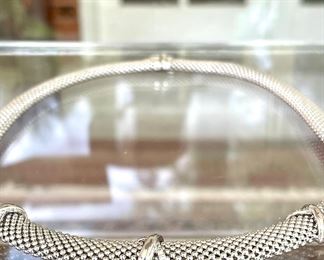 $250 - 925 Sterling Silver Collar Necklace with small diamond chip accents. Presented in a Genovese Jeweler silk lined case. 