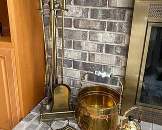 Brass golf themed fireplace tool set