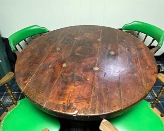 (4) wood chairs and wood spool table.....