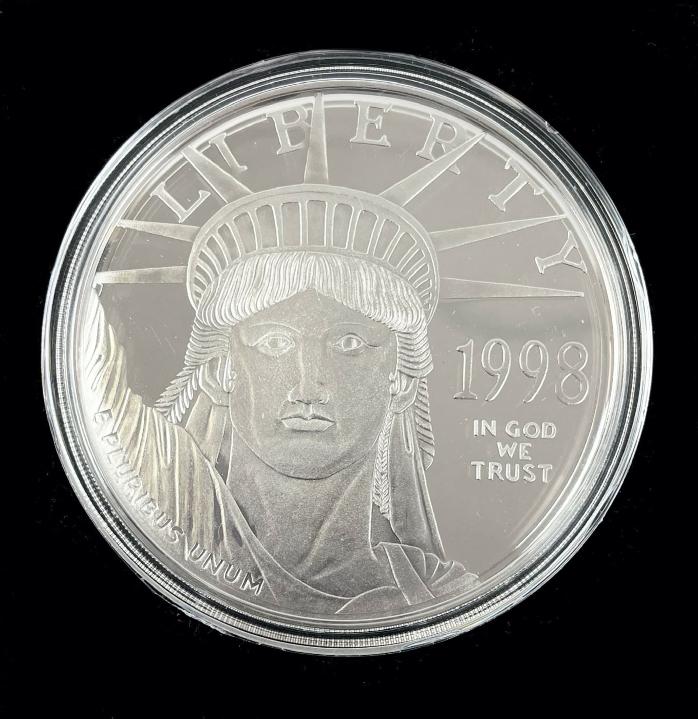 1998 U.S. Washington Mint Giant Quarter-Pound Platinum Coated .999 Silver Eagle Proof Coin W/ Certificate Of Authenticity