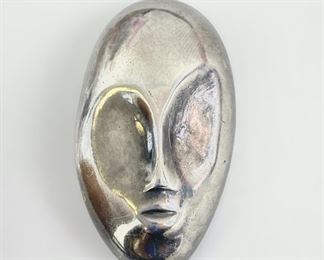 Fine Sterling Silver Modernist Face Pin Brooch, 8 Grams
