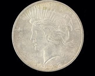 1922 U.S. Peace 90% Silver Dollar Coin
