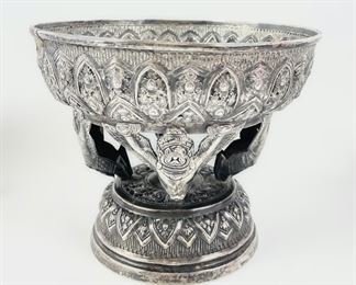 300 Grams Fine Antique Sterling Silver Repousse Cambodian Ceremonial 4.75" Bowl
