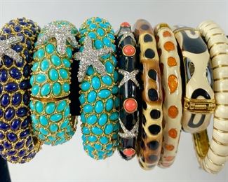8 Kenneth Jay Lane Enamel & Rhinestone Hinge Bangle Bracelets
