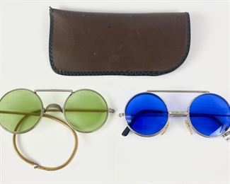 Vintage Retro Cesco Green & Blue Flip Up Round Spectacle Glasses
