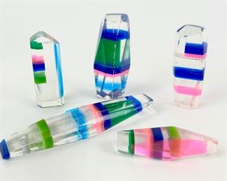 Vintage Mid Century Modern MCM Lucite Colorful Prism Paperweights
