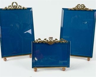 3 La Paris Studios French Ornate Brass & Beveled Glass Picture Frames
