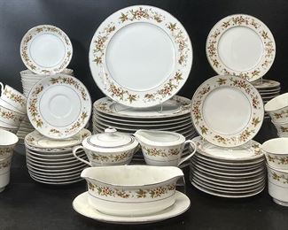 M Arbor 5108 Japanese Floral Fine China Dinner Plates, Salad Plates, Desert Plates, Saucers, Bowls, Lidded Sugar Jar, and More
