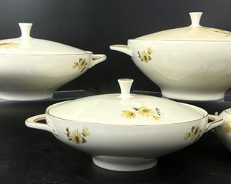 Mitterteich Bavaria Gold Trim Yellow Flowers Lidded Tureens and Lidded Sugar Jar
