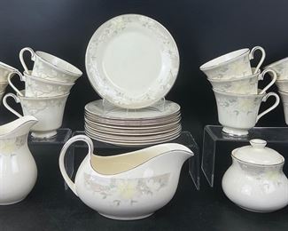 Royal Doulton The Romance Collection Kathleen H5091 Plates, Tea Cups, Creamer, Gravy Bowl, and Lidded Sugar Jar
