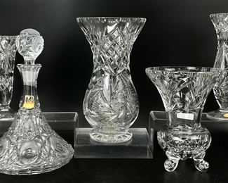 Huge Lot Of Assorted Vintage Cut Crystals Vases
