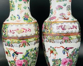 Set Of Two 10" Antique Japanese Fine Floral Vases
