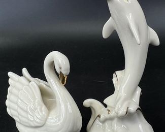 Lenox Swan & Jumping Dolphin Figures In Mint Condition

