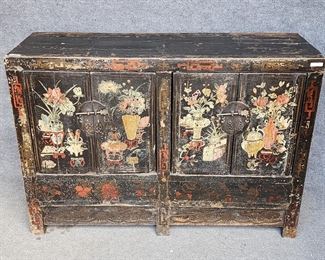 Antique Painted Chinese 4 Door Credenza Side Board
