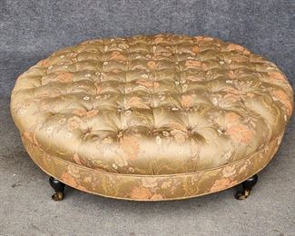 Hugh 20th c Upholstered Tufted Ottoman on Casters high quality
