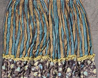 High Quality Designer Silk Embroidered Textile Designer Curtain Panels Drapes Fancy Velvet Silk Tassel Trim Aqua/Olive & Brown
