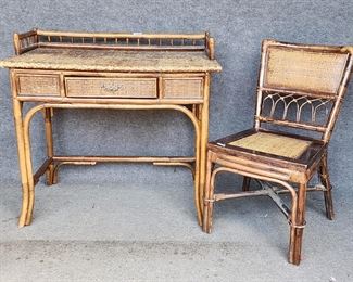 Vintage Bamboo & Rattan Desk & Chair
