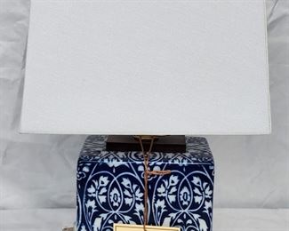 Ralph Lauren Glazed Blue & White Ceramic/Wood Base Table Lamp
