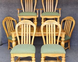 Sturdy Dining Table Wine Extrusion Leaf & 6 Dining Chairs
