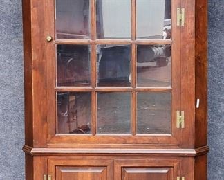 Early 20th C Bench Made Pine 13 Light Strap Hinge Corner Cabinet
