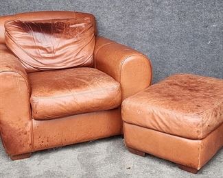 20th C Leather Peerless Leather Club Chair & Ottoman
