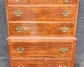 20th C Tall Chest High Glass Finish W/ Fancy Brass Hardware
