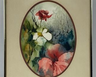 Gustave Wander Original Floral Watercolor Painting on Paper. Signed
