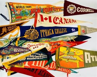 Huge Collection of Vintage Pennant Flags - New York City World Fair, Atlanta Airport, Cornell, Canada, Philadelphia, Jamaica, Washington DC, and More See Photos
