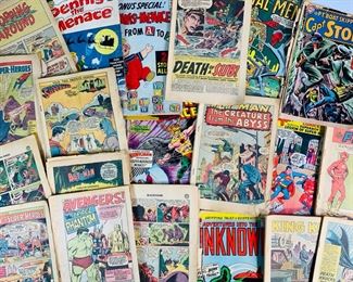 Over 20 Vintage 1960s Comic Books in Fair Condition - All Are Readable, Most Covers Missing - Batman, The Avengers, Legion of Superheroes, Our Fighting Forces, Dennis The Menace, Adventures into The Unknown, The Flash, Superman, Capt Storm, and More

