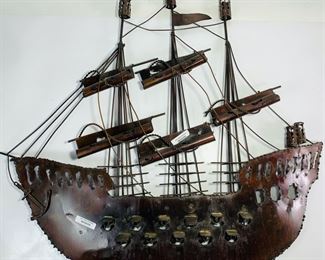 Vintage Tin Large Metal Clipper Sailing Ship Wall Art -
