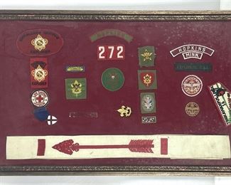 Framed and Mounted Boy Scouts Patches - 1950s Eagle Scout Rank Patch, First Class Rank Patch, Order of the Arrow Sash, Emergency Service Explorer Patches and More
