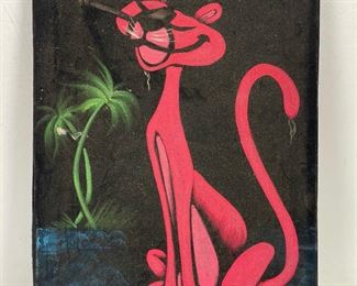 Vintage Pink Panther Velvet Painting

