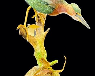 TALL 24" Signed Robery Kelly Green Heron Decoy Hand Carved Hand Painted
