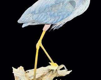 TALL 31" Robert Kelly Signed Blue Heron Decoy Hand Painted Handcarved
