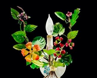Vintage Italian Tole Metal Flower Wall Light Fixture Sconce
