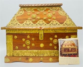 Indian Wooden Royal Treasure Chest Brass & Copper Jewelry Box
