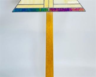 Vintage Stickley, #38 Mission Style Leaded Glass Lamp On Wooden Base
