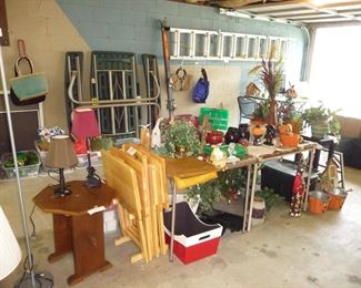 folding picnic table / wood TV trays  / ladders