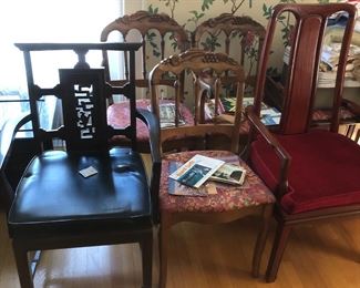 3 Antique Parlor Chairs, Black Asian Armchair, Oriental Dining Arm Chair
