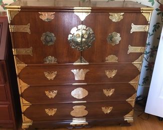Korean Tansu Butterfly Storage Antique Chest of Drawers with Gold Tone Hardware