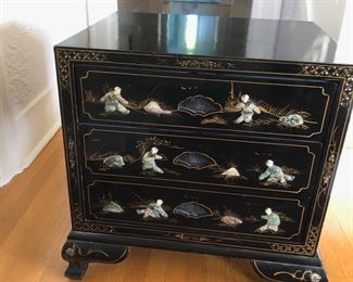 Black Lacquered French Style Asian Three Drawer Cabinet/Dresser