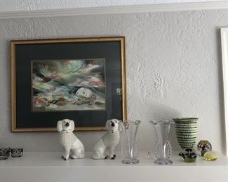 Framed Water Color of Fish Under Water, A Pair of Antique English Staffordshire Dog Figurine