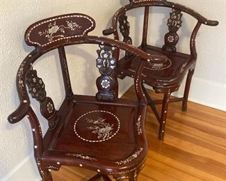 Two Chinese Carved Corner Chairs
