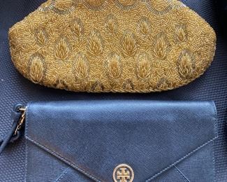 Gold Beaded Clutch, Navy Tory Burch Bifold Wallet/Clutch