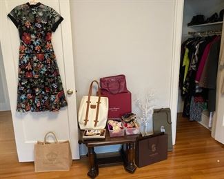 Pink Salvatore Ferragamo Batik Handbag,Proenza Schouler White Tote Bag, Floral Embroidered Midi Dress